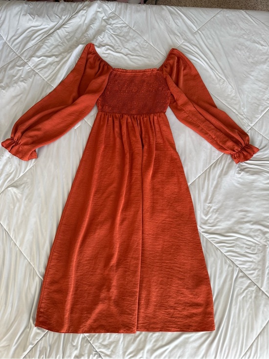 New Look Dresses & Skirts - New Look Rust Orange Smocked Cinched Bodice Maxi Dress Flowy Summer Fall